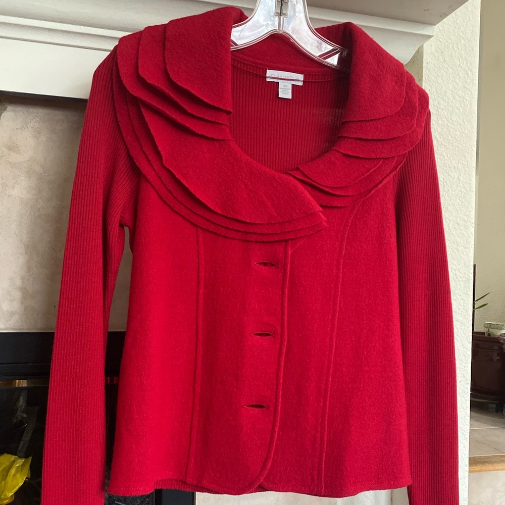 Cherry Red Romantic Peter Pan Collar Sweater Jacket NWOT
